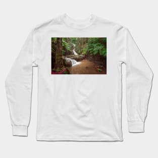 Double waterfall in the rainforest in Hawaii Long Sleeve T-Shirt